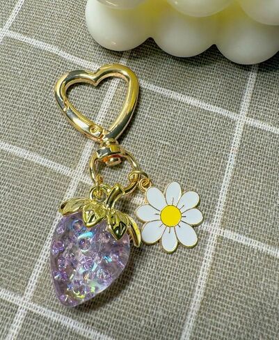 LAEKOU Cute Strawberry Keychain for Women, Girls Bag Charm Key Chain Accessories, Heart Flower Keychains for Purse in Saudi Arabia
