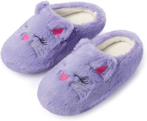 Fuzzy Cat Slippers for Girls, Funny Animal House Shoes with Soft Memory Foam, Comfy Plush Warm Slip-on Slippers in Saudi Arabia