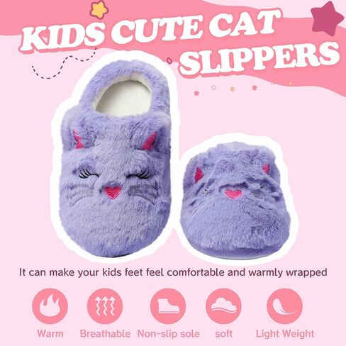 Fuzzy Cat Slippers for Girls, Funny Animal House Shoes with Soft Memory Foam, Comfy Plush Warm Slip-on Slippers in Saudi Arabia