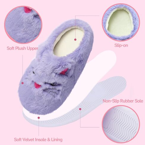 Fuzzy Cat Slippers for Girls, Funny Animal House Shoes with Soft Memory Foam, Comfy Plush Warm Slip-on Slippers in Saudi Arabia