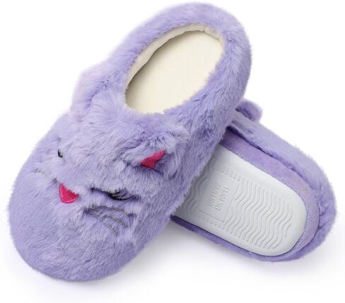 Fuzzy Cat Slippers for Girls, Funny Animal House Shoes with Soft Memory Foam, Comfy Plush Warm Slip-on Slippers in Saudi Arabia