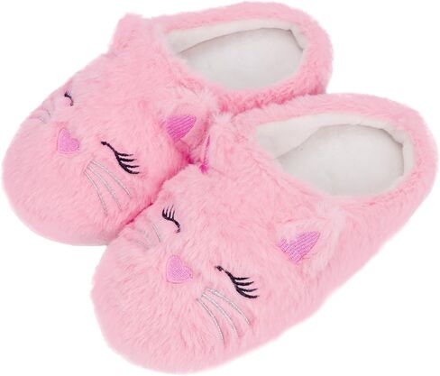 Fuzzy Cat Slippers for Girls, Funny Animal House Shoes with Soft Memory Foam, Comfy Plush Warm Slip-on Slippers in Kuwait