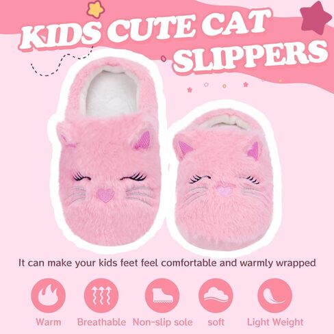 Fuzzy Cat Slippers for Girls, Funny Animal House Shoes with Soft Memory Foam, Comfy Plush Warm Slip-on Slippers in Kuwait