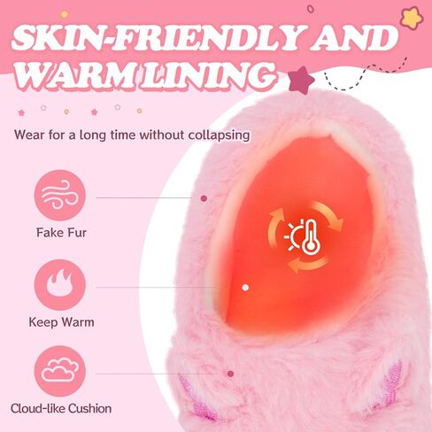 Fuzzy Cat Slippers for Girls, Funny Animal House Shoes with Soft Memory Foam, Comfy Plush Warm Slip-on Slippers in Kuwait
