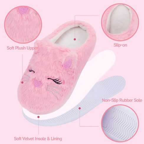 Fuzzy Cat Slippers for Girls, Funny Animal House Shoes with Soft Memory Foam, Comfy Plush Warm Slip-on Slippers in Kuwait