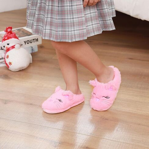 Fuzzy Cat Slippers for Girls, Funny Animal House Shoes with Soft Memory Foam, Comfy Plush Warm Slip-on Slippers in Kuwait