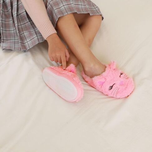 Fuzzy Cat Slippers for Girls, Funny Animal House Shoes with Soft Memory Foam, Comfy Plush Warm Slip-on Slippers in Kuwait
