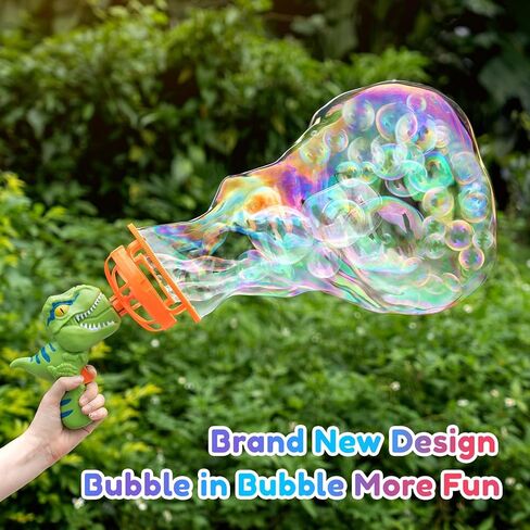 آلة فقاعات الديناصورات الكبيرة مع دوائر صانع الفقاعات ذات الطبقة المزدوجة، اصنع فقاعات ضخمة سحرية مع تأثيرات داخلية صغيرة للفقاعات، للأعمار فوق 3 سنوات in Kuwait