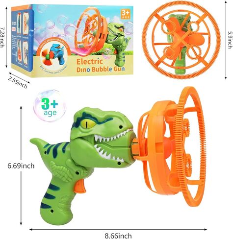 آلة فقاعات الديناصورات الكبيرة مع دوائر صانع الفقاعات ذات الطبقة المزدوجة، اصنع فقاعات ضخمة سحرية مع تأثيرات داخلية صغيرة للفقاعات، للأعمار فوق 3 سنوات in Kuwait