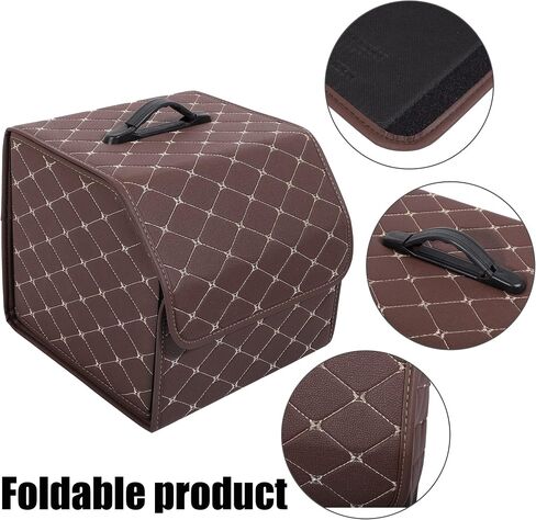 X AUTOHAUX 40 × 31 × 29 سم أسود من جلد البولي يوريثان حقيبة تخزين السيارة منظم صندوق السيارة مقاوم للماء وقابل للطي مع مقبض لشاحنة SUV وغرز بيج in Saudi Arabia