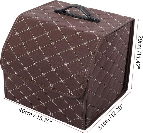 X AUTOHAUX 40 × 31 × 29 سم أسود من جلد البولي يوريثان حقيبة تخزين السيارة منظم صندوق السيارة مقاوم للماء وقابل للطي مع مقبض لشاحنة SUV وغرز بيج in Saudi Arabia