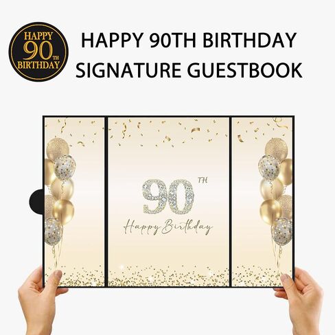 DARUNAXY Black Gold 90th Birthday Party Decorations, Happy 90th Birthday Alternative Signature Guest Book for Men Women Cheers to 90 Years Old Gifts 90 Birthday Signing Card Board Party Supplies in Kuwait