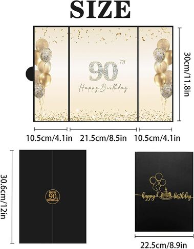 DARUNAXY Black Gold 90th Birthday Party Decorations, Happy 90th Birthday Alternative Signature Guest Book for Men Women Cheers to 90 Years Old Gifts 90 Birthday Signing Card Board Party Supplies in Kuwait