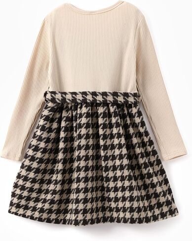 PATPAT Girl's One Piece Outfit Long Sleeve Knit Tee and Checkered Hlter Dress Set with Belts for 5-12Y in Saudi Arabia