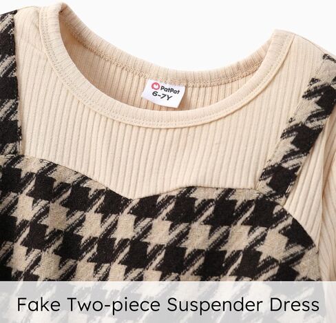 PATPAT Girl's One Piece Outfit Long Sleeve Knit Tee and Checkered Hlter Dress Set with Belts for 5-12Y in Saudi Arabia