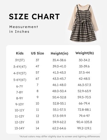 PATPAT Girl's One Piece Outfit Long Sleeve Knit Tee and Checkered Hlter Dress Set with Belts for 5-12Y in Saudi Arabia