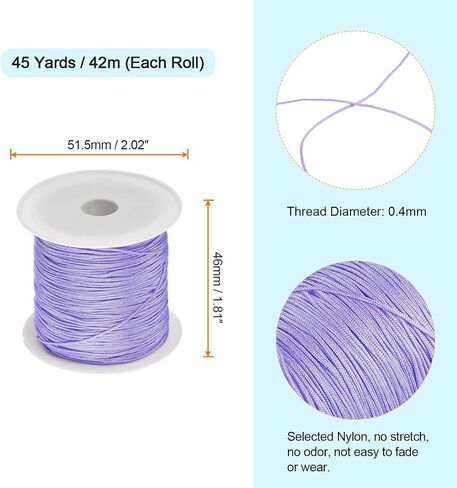 HARFINGTON 4 Rolls Nylon String Cord 45 Yards 0.4mm Nylon Cord Beading Satin String for Jewelry Making Chinese Knotting Cord Necklaces Kumihimo Friendship Bracelets and Craft, Gray Pink in Saudi Arabia