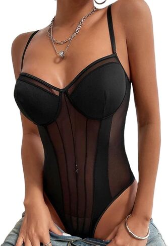 Sexy Sheer Bodysuit Straps Sleeveless Tank Top Summer Going Out Bodysuits for Women in Saudi Arabia