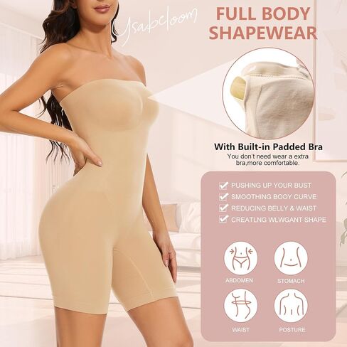 Women's Strapless Shapewear Bodysuit with Built in Bra Full Body Shaper Sculpting Bodysuit with Removable Straps in Saudi Arabia