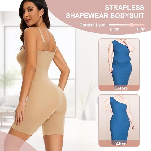 Women's Strapless Shapewear Bodysuit with Built in Bra Full Body Shaper Sculpting Bodysuit with Removable Straps in Saudi Arabia