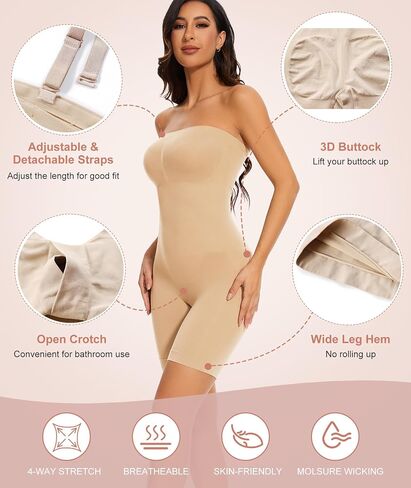 Women's Strapless Shapewear Bodysuit with Built in Bra Full Body Shaper Sculpting Bodysuit with Removable Straps in Saudi Arabia