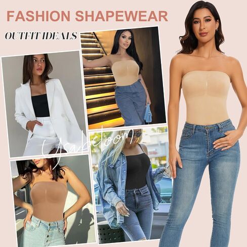 Women's Strapless Shapewear Bodysuit with Built in Bra Full Body Shaper Sculpting Bodysuit with Removable Straps in Saudi Arabia