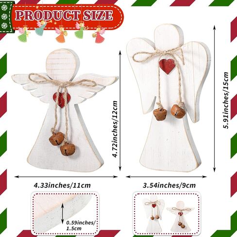 2 Pieces Wooden Angel Christmas Statues Christmas Wood Angel Figurines Rustic Angel Statue with Twine Table Farmhouse Christmas Decor Xmas Angel Memorial Gifts, 2 Styles in Saudi Arabia