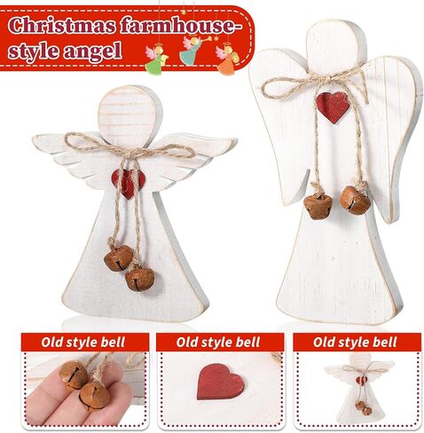 2 Pieces Wooden Angel Christmas Statues Christmas Wood Angel Figurines Rustic Angel Statue with Twine Table Farmhouse Christmas Decor Xmas Angel Memorial Gifts, 2 Styles in Saudi Arabia