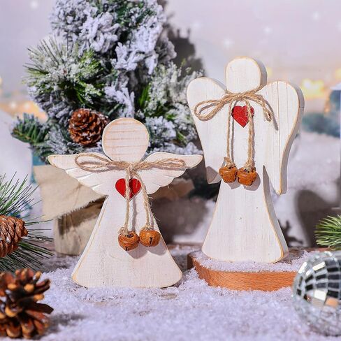 2 Pieces Wooden Angel Christmas Statues Christmas Wood Angel Figurines Rustic Angel Statue with Twine Table Farmhouse Christmas Decor Xmas Angel Memorial Gifts, 2 Styles in Saudi Arabia