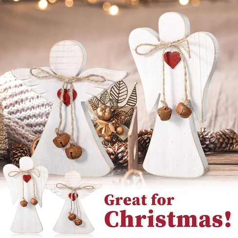 2 Pieces Wooden Angel Christmas Statues Christmas Wood Angel Figurines Rustic Angel Statue with Twine Table Farmhouse Christmas Decor Xmas Angel Memorial Gifts, 2 Styles in Saudi Arabia