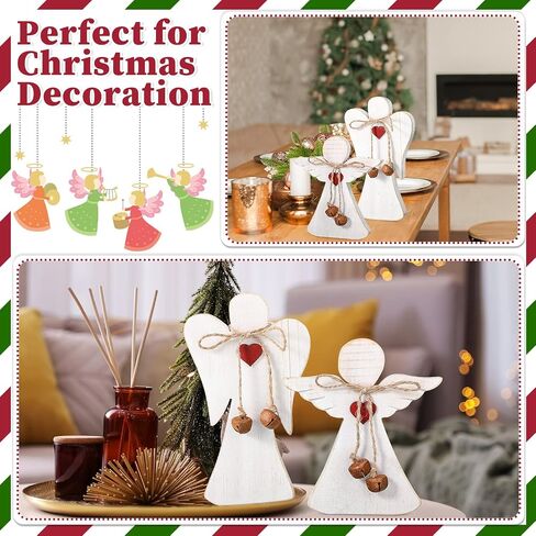 2 Pieces Wooden Angel Christmas Statues Christmas Wood Angel Figurines Rustic Angel Statue with Twine Table Farmhouse Christmas Decor Xmas Angel Memorial Gifts, 2 Styles in Saudi Arabia