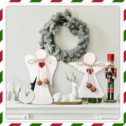 2 Pieces Wooden Angel Christmas Statues Christmas Wood Angel Figurines Rustic Angel Statue with Twine Table Farmhouse Christmas Decor Xmas Angel Memorial Gifts, 2 Styles in Saudi Arabia