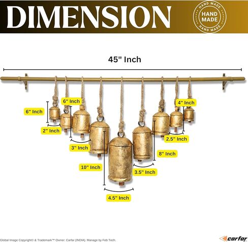 Carfar Set of 5 Rustic Style Bells Handmade Large Metal Harmony Christmas Hanging Cow Bells Complete Set on Jute Rope in Saudi Arabia