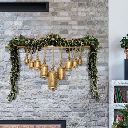 Carfar Set of 5 Rustic Style Bells Handmade Large Metal Harmony Christmas Hanging Cow Bells Complete Set on Jute Rope in Saudi Arabia