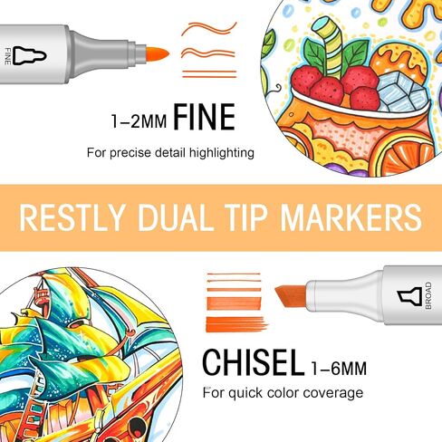 RESTLY 120 Colors Alcohol Markers Set, Dual Tip Art Markers with Blender, Permanent Alcohol-Based Markers for Kids and Adults Drawing, Sketching, Coloring, and Illustration with Carrying Case in Saudi Arabia