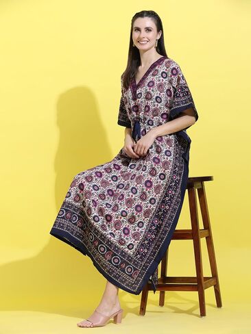 Women African Print Kaftan Beach Cover Up Tribal Plus Size V-Neck Loose Kimono Maxi Summer Free Size Dress in Saudi Arabia