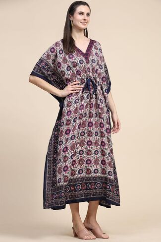 Women African Print Kaftan Beach Cover Up Tribal Plus Size V-Neck Loose Kimono Maxi Summer Free Size Dress in Saudi Arabia