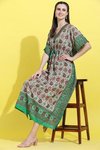 Women African Print Kaftan Beach Cover Up Tribal Plus Size V-Neck Loose Kimono Maxi Summer Free Size Dress in Saudi Arabia