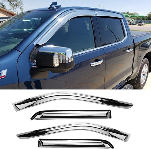 94623Y Chrome Side Window Visor Wind Vent Deflector fit for 02-08 Dodge Ram 1500,03-09 Ram 2500&3500 Quad Cab with 2 Half Size Rear Doors,4pc Outside Mount Style Shade Sun Rain Guards Set in Saudi Arabia