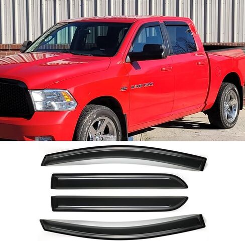 94623Y Chrome Side Window Visor Wind Vent Deflector fit for 02-08 Dodge Ram 1500,03-09 Ram 2500&3500 Quad Cab with 2 Half Size Rear Doors,4pc Outside Mount Style Shade Sun Rain Guards Set in Saudi Arabia