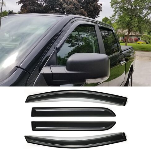 94623Y Chrome Side Window Visor Wind Vent Deflector fit for 02-08 Dodge Ram 1500,03-09 Ram 2500&3500 Quad Cab with 2 Half Size Rear Doors,4pc Outside Mount Style Shade Sun Rain Guards Set in Saudi Arabia