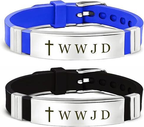 مجموعة أساور WWJD للرجال والنساء، قطعتين من السيليكون المعدل من الفولاذ المقاوم للصدأ ماذا سيفعل يسوع سوار WWJD HWLF سوار معصم ملهم للتذكير الديني هدية للرجال والنساء in Saudi Arabia