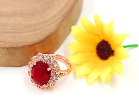 Uloveido Platinum & Rose Gold Plated Oval Zircon Diamond Ring Micro CZ Inlaid Adjustable Birthstone Wedding Promise Jewelry Y989 in Kuwait