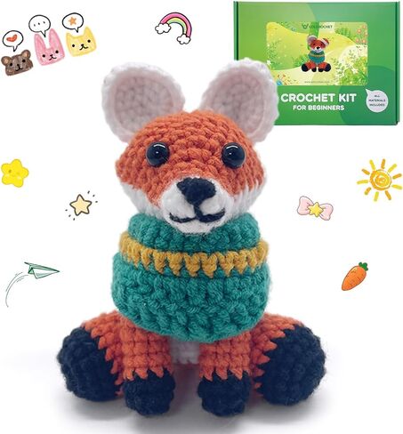 مجموعة LOLCROCHET Fox Crochet للمبتدئين، مجموعة Amigurumi Crochet Starter مع فيديو تعليمي خطوة بخطوة، مجموعة حياكة سهلة للحيوانات للأطفال والكبار، دمية كروشيه هدية عيد الميلاد in Kuwait