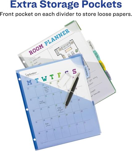 فواصل بلاستيكية للكتابة والمسح من Avery® Corner Lock مع جيوب قابلة للتوسيع، 9-1/4 بوصة × 11-1/4 بوصة، متعددة الألوان، مجموعة من 5 علامات تبويب in Saudi Arabia