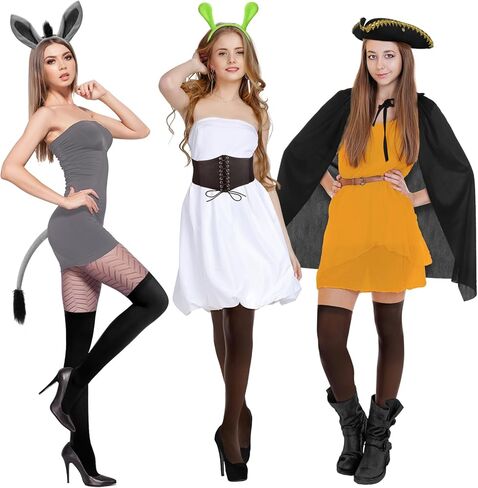 9 قطع من إكسسوارات أزياء الهالوين الثلاثية، زي الغول الأخضر للهالوين، زي حمار، زي تنكري لمجموعة القطط، للنساء البالغات والأصدقاء، والحفلات التنكرية in Kuwait