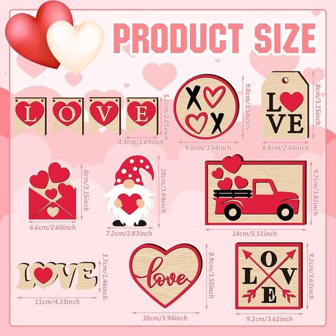 Jetec 12 Pcs Valentine's Day Tiered Tray Decor Set Valentines Heart Wood Sign Gnome Truck Rustic Farmhouse Tray Signs Table Decor for Romantic Valentine's Day Home Kitchen (Love) in Saudi Arabia