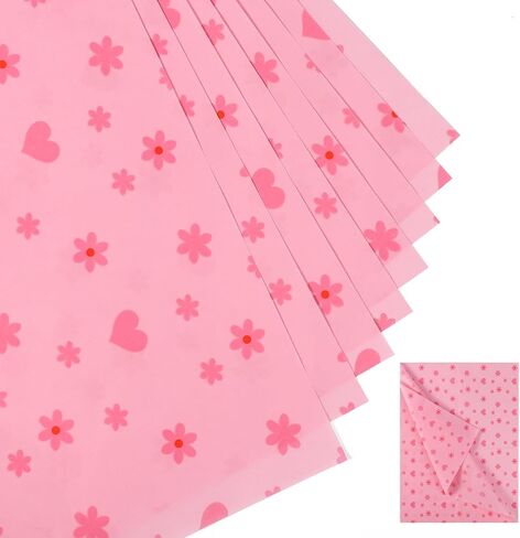 30 Sheets Heart Flower Tissue Paper, 19.68x13.78in Wrapping Tissue Paper Heart Flower Patterns Decorative Gift Wrapping Paper Sheets for Christmas Wedding Birthday Party Crafts Packing (pink) in Saudi Arabia