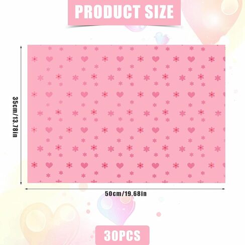 30 Sheets Heart Flower Tissue Paper, 19.68x13.78in Wrapping Tissue Paper Heart Flower Patterns Decorative Gift Wrapping Paper Sheets for Christmas Wedding Birthday Party Crafts Packing (pink) in Saudi Arabia