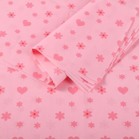 30 Sheets Heart Flower Tissue Paper, 19.68x13.78in Wrapping Tissue Paper Heart Flower Patterns Decorative Gift Wrapping Paper Sheets for Christmas Wedding Birthday Party Crafts Packing (pink) in Saudi Arabia